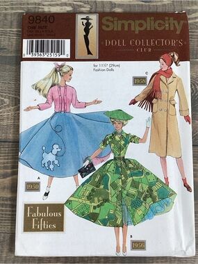 2001 Simplicity 9840 Sewing Pattern 11.5" Fashion Doll Clothes Barbie UNCUT FF